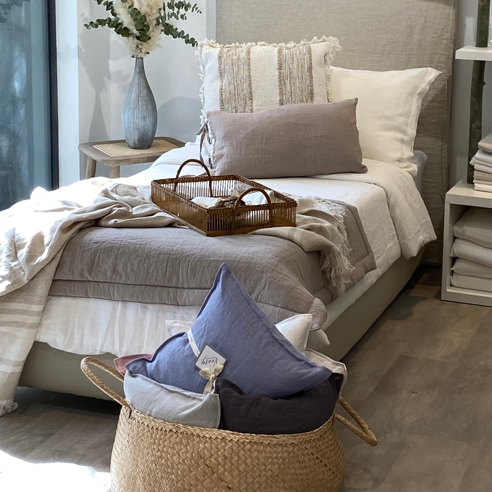 PIECERA LINO ACOLCHADA TAUPE