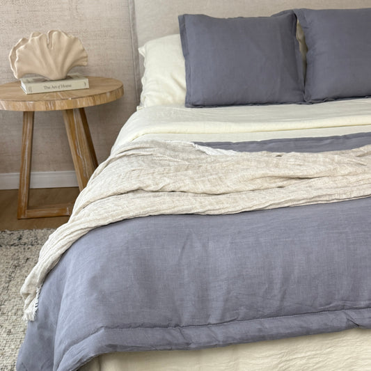 SET PIECERA LINO ACOLCHADA + FUNDA DE COJIN HARMONY 50X50 LINO RUSTICO GRIS SILVER