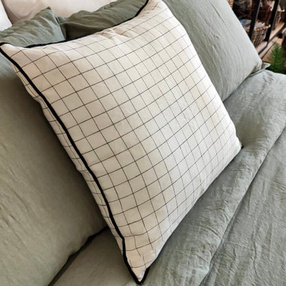 FUNDA COJÍN DE LINO CUADRILLE 50X50 cm